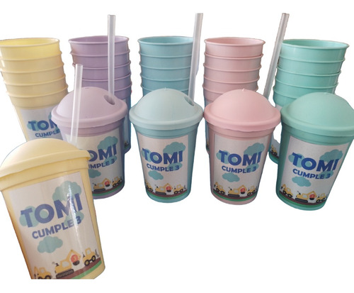 Souvenir Cumple Vasos Milkshake Personalizado X 15  Camiones