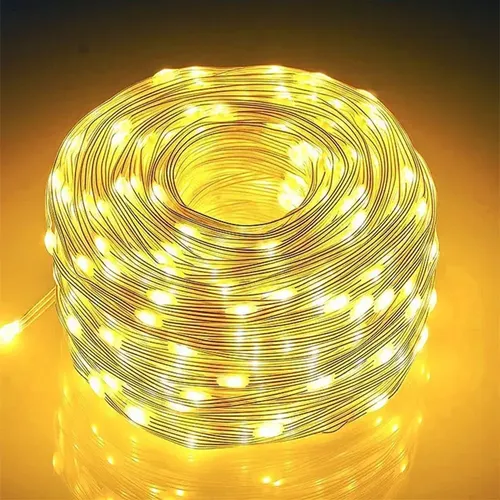 30m Cordão De Luz 300leds Fio De Fada Pvc Bivolt Prova Dágua Luzes Amarelo 12v