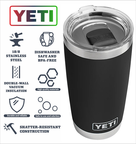 Termo Yeti 20oz Tapa Clásica Personalizado Grabado Láser Negro