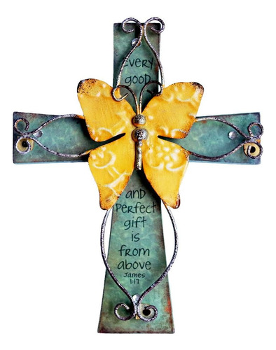 Crucifijo De Madera Único Con Mariposa Decorativa De Metal E