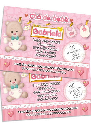 Imagem 7 de 9 de Convite Chá De Bebê Menina Digital Virtual Fralda Ursinho
