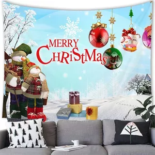 Tapiz navideño Papá Noel Árbol de Navidad Impresión Tapiz Sofá Telón de fondo Decoración navideña Sala de estar Decoración de fiesta-A_130 × 150cm 