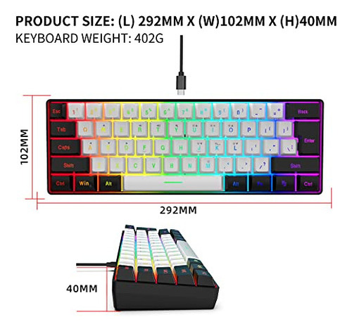 Teclado Mecanico 60% Cableado Rgb Snpurdiri Negro/blanco