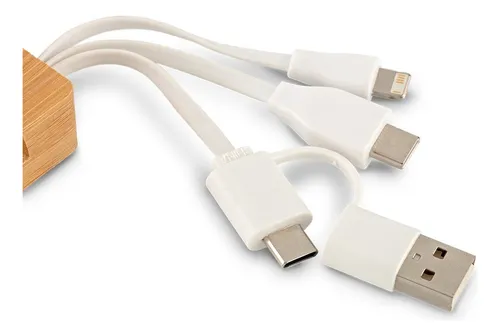 Cable Multicargador 3-1 Bamboo Con Llavero Conexión Usb