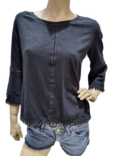 Blusa Remera Detalle Puntilla Manga Oxford Talle Grande