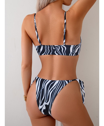 Traje De Baño De Playa De Dos Piezas Sin Espalda Con Estampa