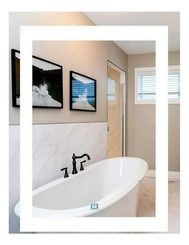 Espelho Jateado Iluminado Com Led E Touch Screen 130x100cm Moldura Branco Quente 3000k Na Horizontal