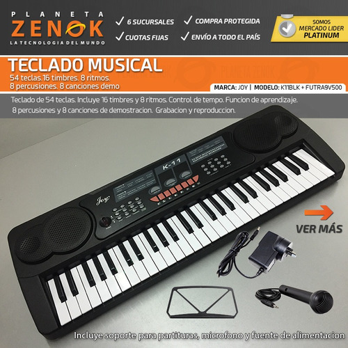 Imagen 2 de 10 de Teclado Musical Organo Piano K-11 54 Teclas Efecto Microfono
