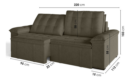 Sofá Cama Palmeira 3 Lugares Retrátil Reclinável 2,20m Wt