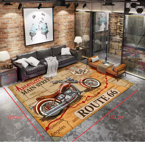 Alfombra Tapete Carpeta Antideslizante Retro Varios Diseños 1.2 M 1.6 M Route 66 Multicolor