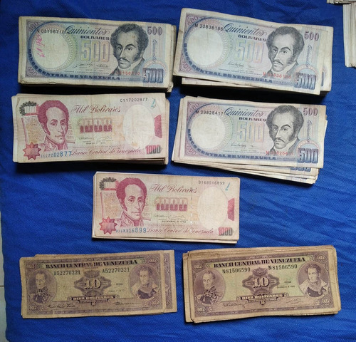Lote De Billetes De 10, 500 Y 1000 Bolívares Venezuela 