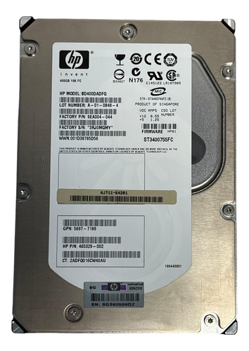 Hd Hp 400gb 10k 3,5 Fc 4gb 466277-001 465329-002 5697-7189 Aj711a Aj711b @ Cor Prateado