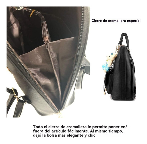 Mochila Mujer Moda Pu Impermeable+oso Accesoriosbolsa Viaje Púrpura