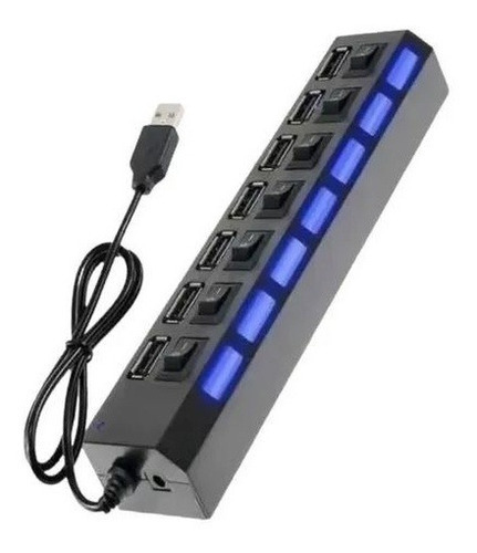 Hub Usb 2.0 Com 7 Portas Led Indicador E Botão Individual Cor Preto