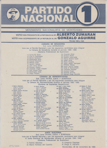Partido Nacional Elecciones 1984 Lista N° 1 Zumaran Aguirre