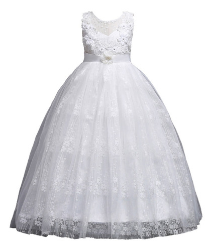 Vestido De Princesa De Tul Con Encaje De Flores Para Niñas