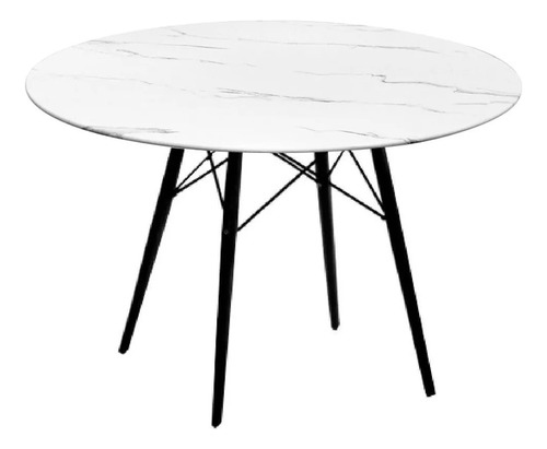 Mesa Eames Marbel 100cm Pata Negra Vidrio Simil Mármol