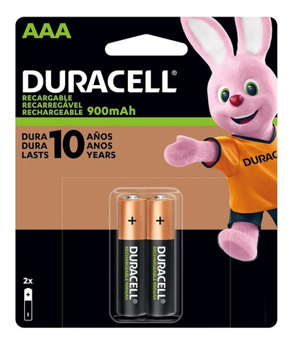 Pilha Recarregável Duracell Aaa 900mah Palito Com 2 Und Nfe