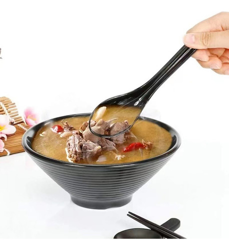 Cucharas Negras Para Sopa De Fideos Ramen, 6 Unidades, Grand