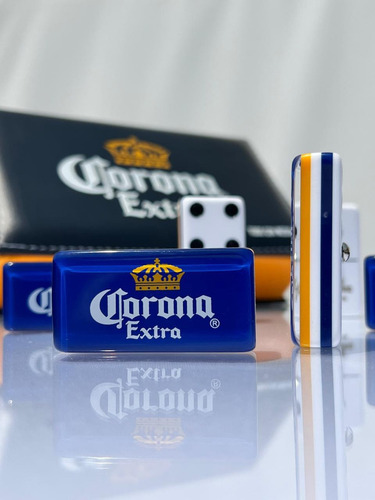 Domino Corona Extra Jumbo Fondo Azul En Estuche Tipo Libro