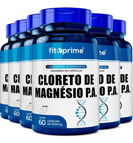 6 Potes Cloreto De Magnésio P. A. 500mg 60cps Fitoprime