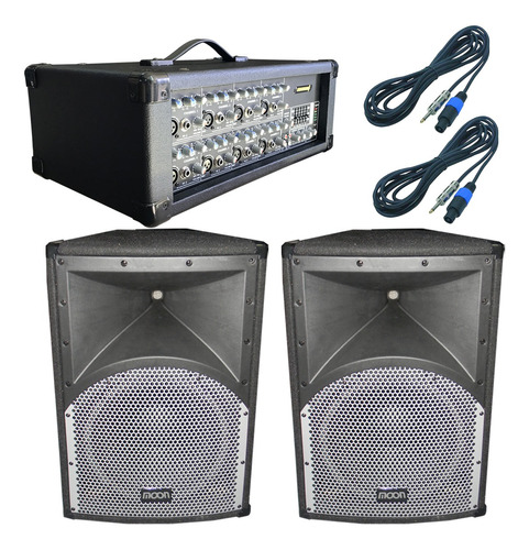 Combo Sonido Mixer Potenciada + 2 Cajas 12 Pulgadas