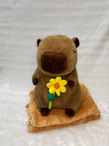 Peluche Capibara Carpincho Con Manta Varios Modelos 40cm Capibara Con Flor Amarilla
