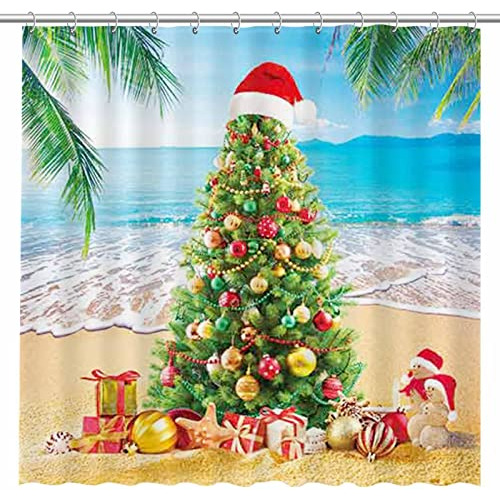 Cortina De Ducha De Playa Tropical De Navidad, Árbol D...