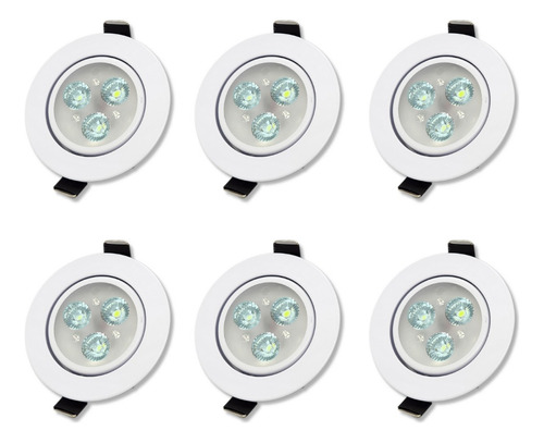 6 X Spot Led 3w 12v Branco Frio Para Lancha Trailer Van