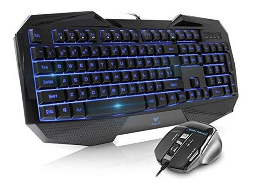 Aula Gaming Teclado Y Mouse Combo, Led 104 Teclas Usb Reposa