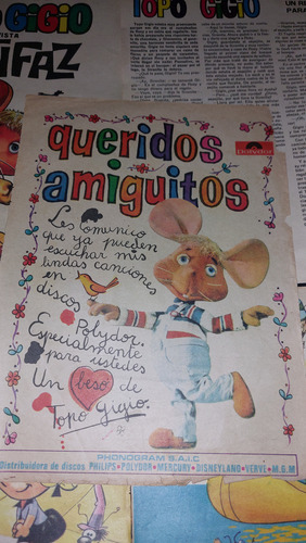 Hojas De Revistas Publicidades Y 3 Postales Topo Gigio (Usado)
