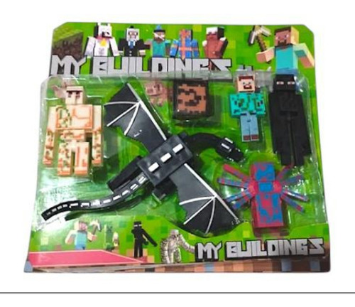 Kit Bonecos 5 Minecreft Ender Dragon Steve Creeper Dragão