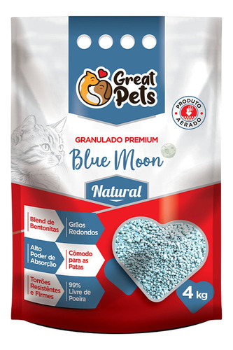 Areia Higiênica Gatos Blue Moon Natural 4kg Great Pets