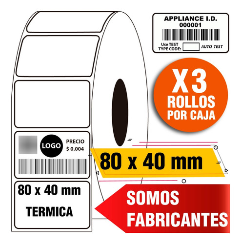 Etiquetas Termicas Autoadhesivas 80 X 40 Mm X 3 Rollos