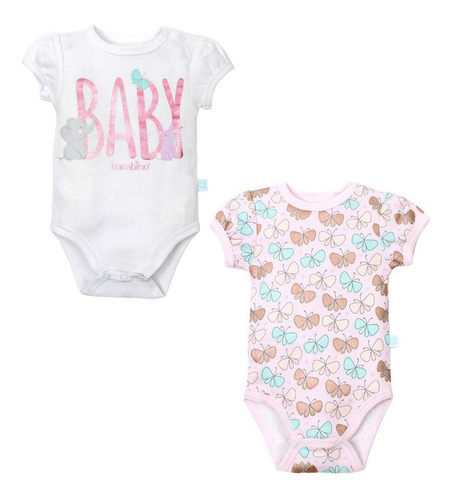 Set 2 Piezas Bodys Manga Corta Bambino  Mariposa Blanco