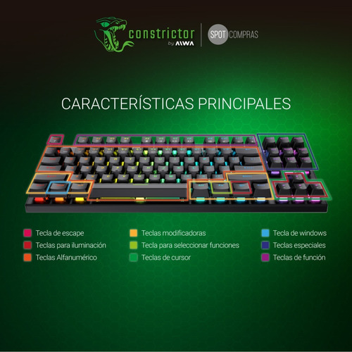 Imagen 6 de 9 de Teclado Gamer Mecanizado Constrictor By Aiwa Qwerty Metal