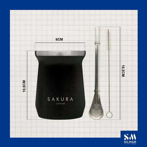 Imagen 6 de 10 de Mate De Metal Original Sakura Acero Inoxidable Con Bombilla