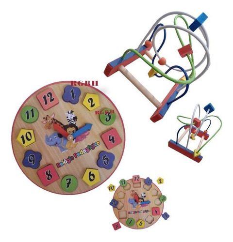 Kit Brinquedo Pedagógico Educativo Em Madeira Relógio