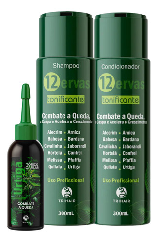 Shampoo E Cond 12 Ervas 600ml + Tônico 60ml Alumã Ou Urtiga