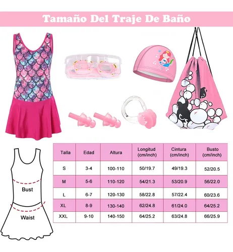 . Traje De Baño For Niña Una Pieza De Sirena Con Gorra 6pcs