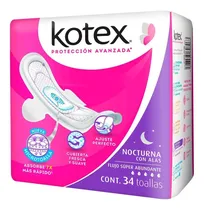 Comprar Toallas Femeninas Kotex Nocturna con Alas 34 Toallas