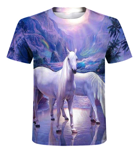 Polera De Hombre Con Estampado Retro De Caballo, Cuello Redo