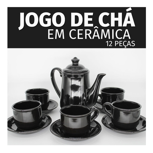 Imagem 4 de 7 de Jogo De Chá Ceramica Bule Pires Cafe Cozinha Moderna 12pçs