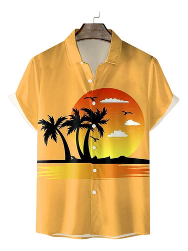 T Camisa De Hombre Hawaiana Playa Con Estampado De Palmeras