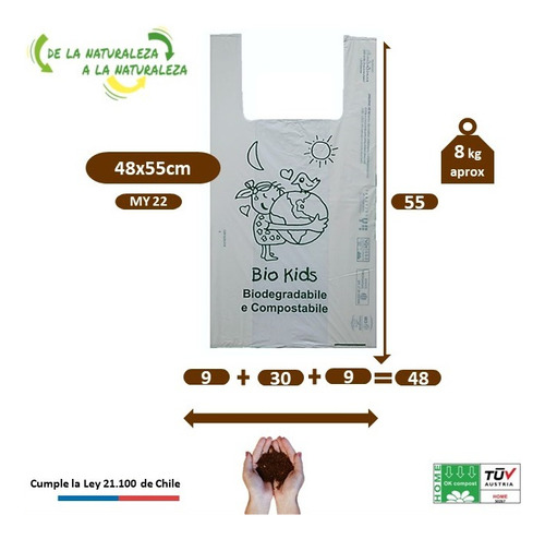 Bolsa Biodegradable Compost Camiseta | 48x55cm 22my | 50und 