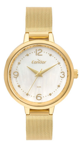Relógio Condor Feminino Dourado C/ Madrepérola Co2036kwys/4b Cor do fundo Branco