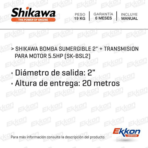 Imagen 2 de 7 de Bomba Agua Sumergible Pozo Shikawa Para Motor 5.5 Hp 20m