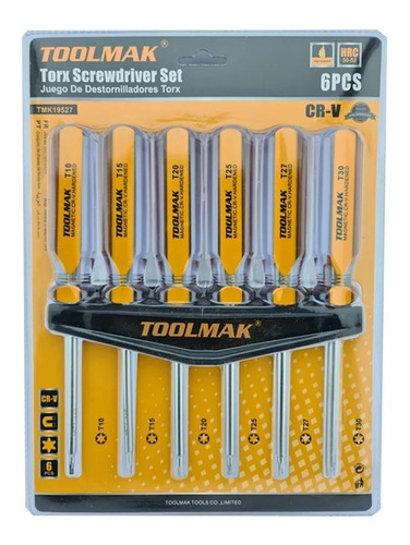 Kit Juego De Destornilladores Torx Estrella 6 Piezas Toolmak