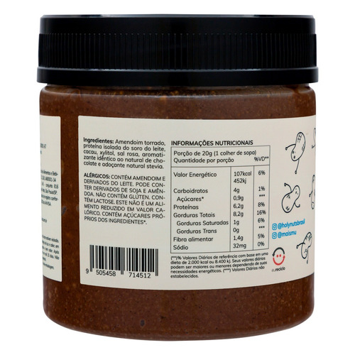 Imagem 2 de 2 de Creme de Amendoim Crunchy com Whey Chocolate Holy Nuts Pote 450g