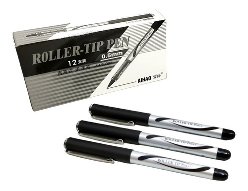 12 Canetas Ahiao Cor Preta Roller Tip Pen 0.5mm Ah-2000a Cor do exterior Cinza, Preta